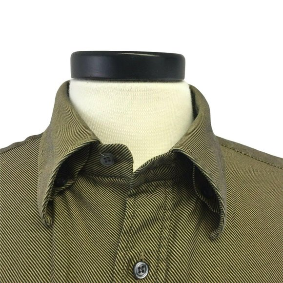 INGRAM Mens Casual Button Shirt L Italian L/S Brown Black Stripe Pocket Large - Picture 2 of 12